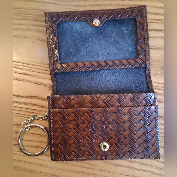 Vintage Brahmin Brown Woven Leather Multi Area Casual Keychain Wallet Purse Bag - Picture 3 of 12